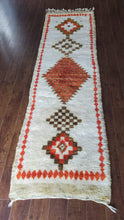 Load image into Gallery viewer, Beni Mrirt Runner rug on the floor - Cream and earthy colors - Very soft made with wool - Hand knotted runner
